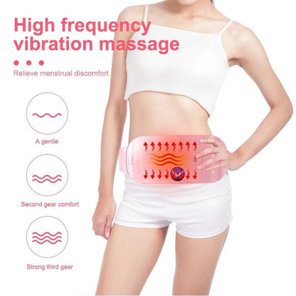 Cordless wearable menstrual heating pad belt with heat and vibration for period cramps