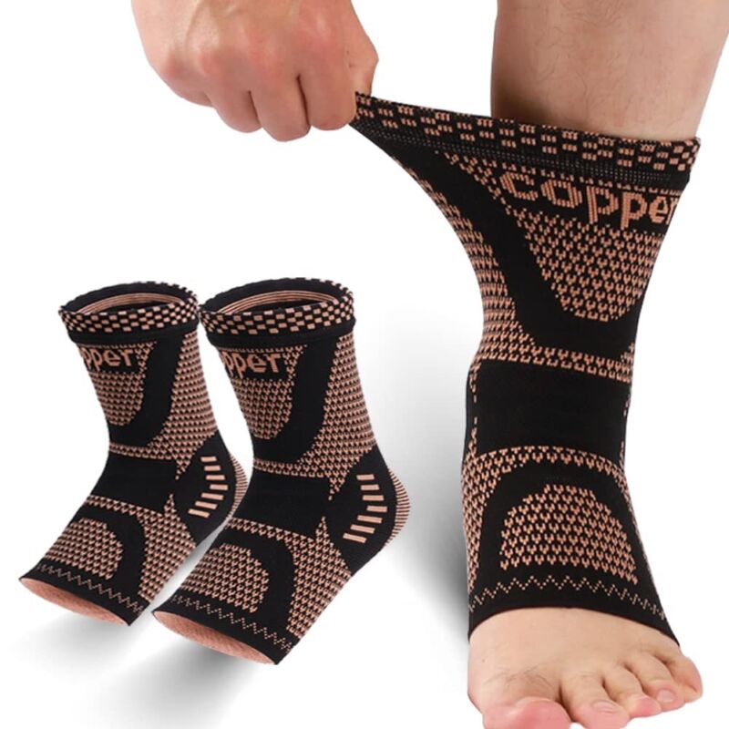 Copper-infused ankle compression sleeve for plantar fasciitis and sprains