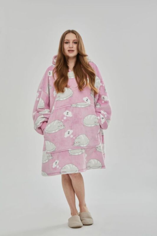 Oversized reversible sherpa fleece wearable hoodie blanket for adults