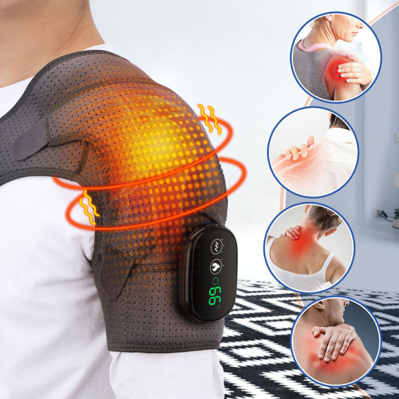 Heated shoulder brace with infrared heat and vibration massage for rotator cuff