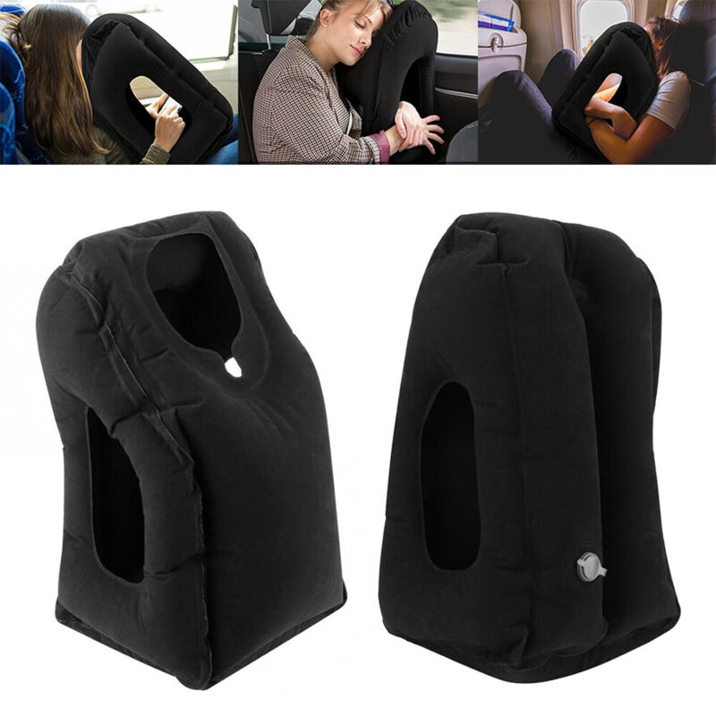 Forward-facing inflatable travel pillow for long-haul flight sleep