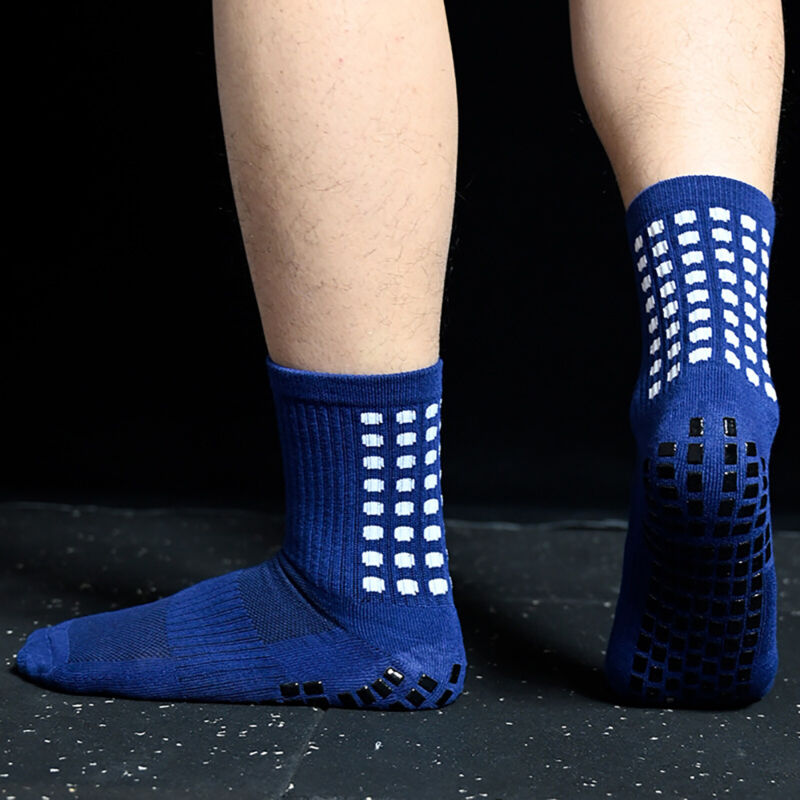 Mid-calf anti-slip grip socks with traction pads for soccer and basketball