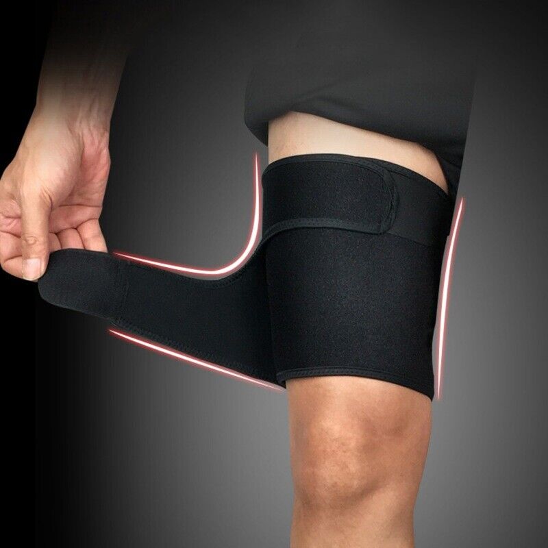 Adjustable neoprene thigh compression wrap for hamstring and quad support