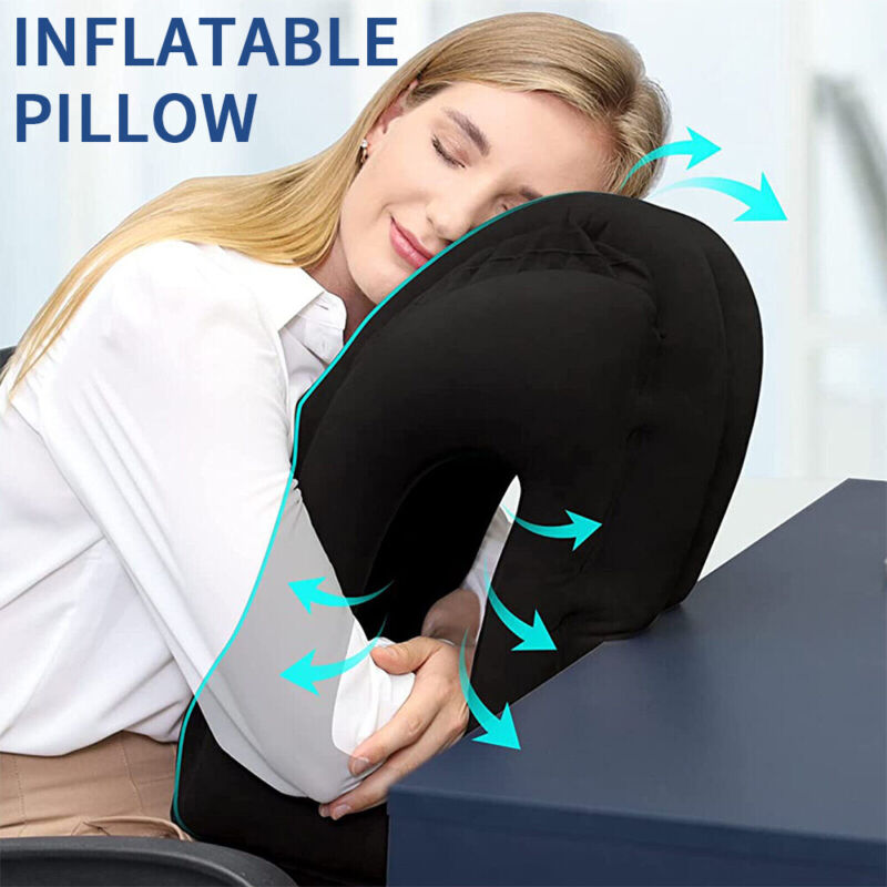 Forward-facing inflatable travel pillow for long-haul flight sleep