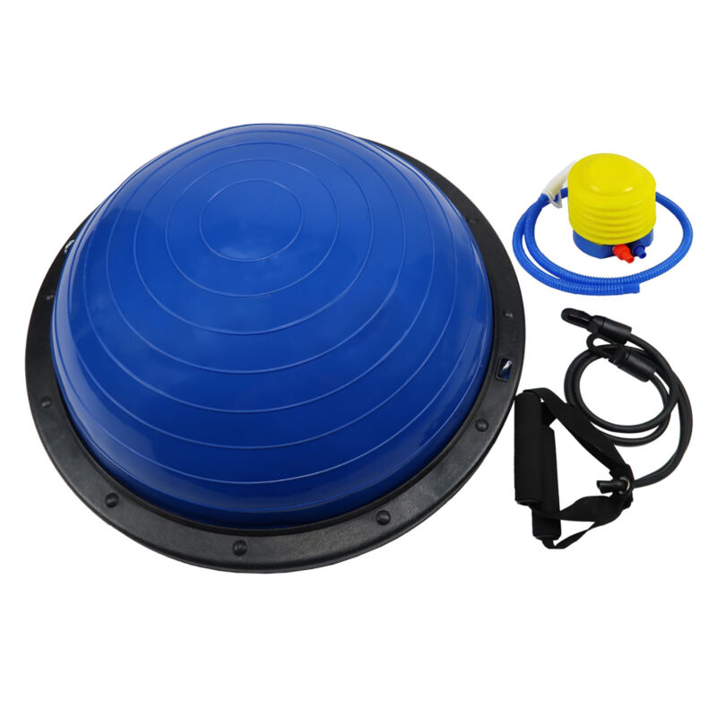 Half-ball balance trainer with resistance bands for yoga and stability