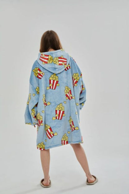 Oversized reversible sherpa fleece wearable hoodie blanket for adults