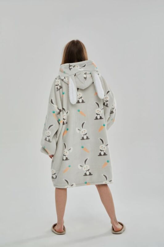 Oversized reversible sherpa fleece wearable hoodie blanket for adults