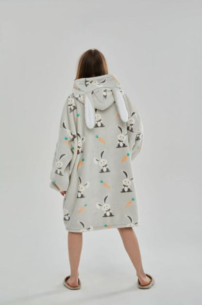 Oversized reversible sherpa fleece wearable hoodie blanket for adults