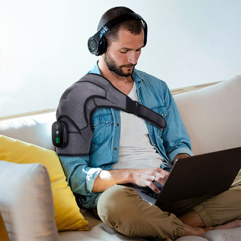 Heated shoulder brace with infrared heat and vibration massage for rotator cuff