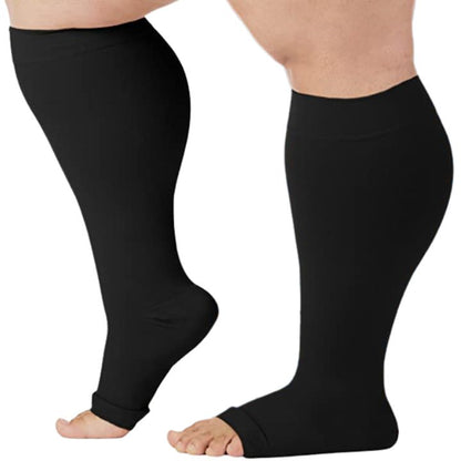 Plus-size open-toe 20-30mmHg compression socks for wide calves and edema