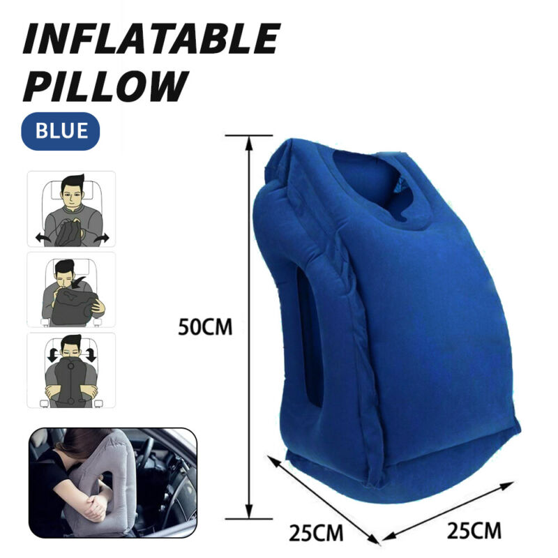 Forward-facing inflatable travel pillow for long-haul flight sleep