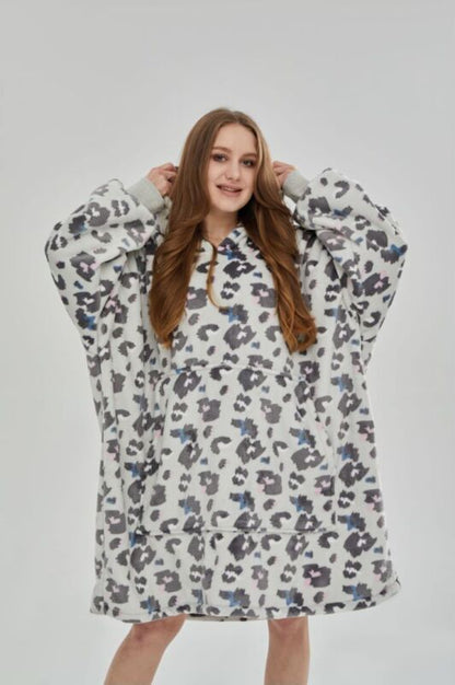 Oversized reversible sherpa fleece wearable hoodie blanket for adults