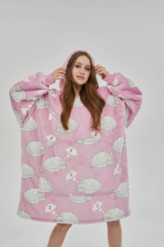 Oversized reversible sherpa fleece wearable hoodie blanket for adults